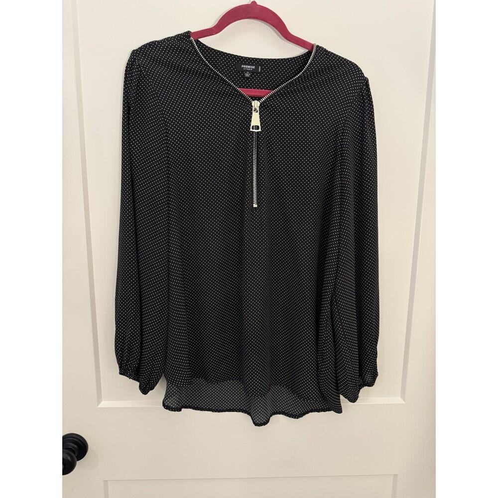 Premise Studio Black/White Polka Dot Women's Top Size 1X